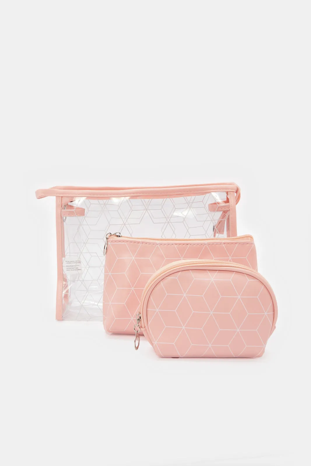 Women Pink Printed Cosmetic Pouch Set (3 Piece)