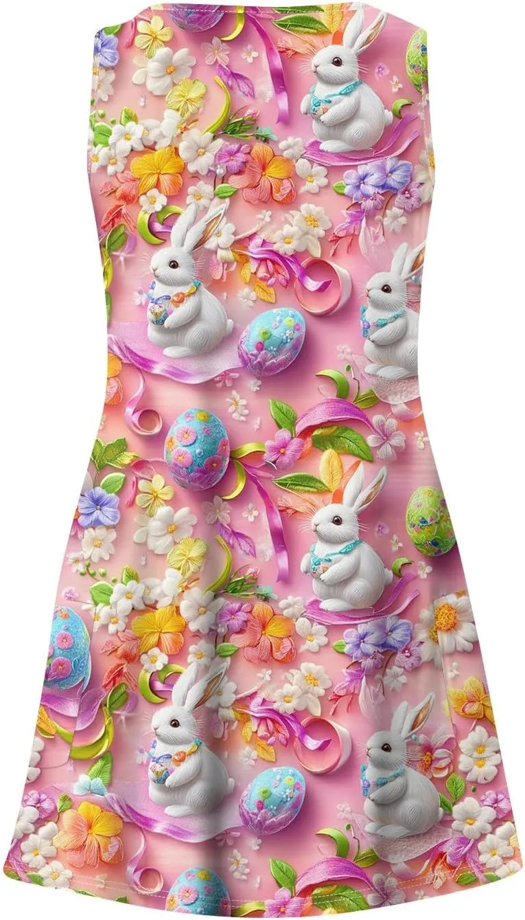 Women Summer Dresses Sleeveless V Neck Sundress Printed Vacation Swimsuit Coverup 2025 Beach Dress with Pocket