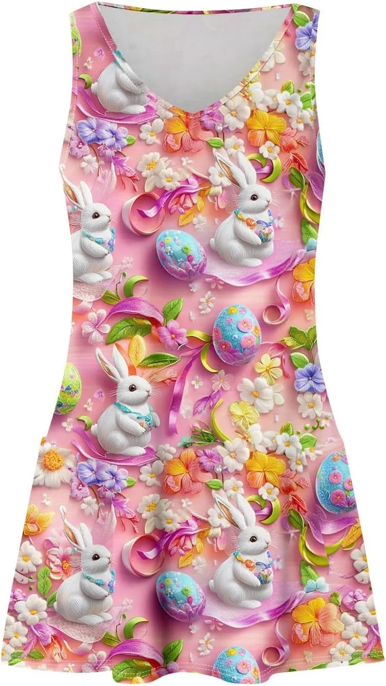 Women Summer Dresses Sleeveless V Neck Sundress Printed Vacation Swimsuit Coverup 2025 Beach Dress with Pocket