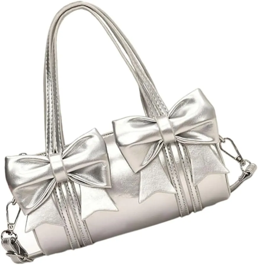 Women Underarm Bag Korean Styles Shoulder Bag PU 1eather Crossbody Bag Lovely Bows Messenger Bag Handheld Cylinder Bag