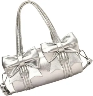 Women Underarm Bag Korean Styles Shoulder Bag PU 1eather Crossbody Bag Lovely Bows Messenger Bag Handheld Cylinder Bag