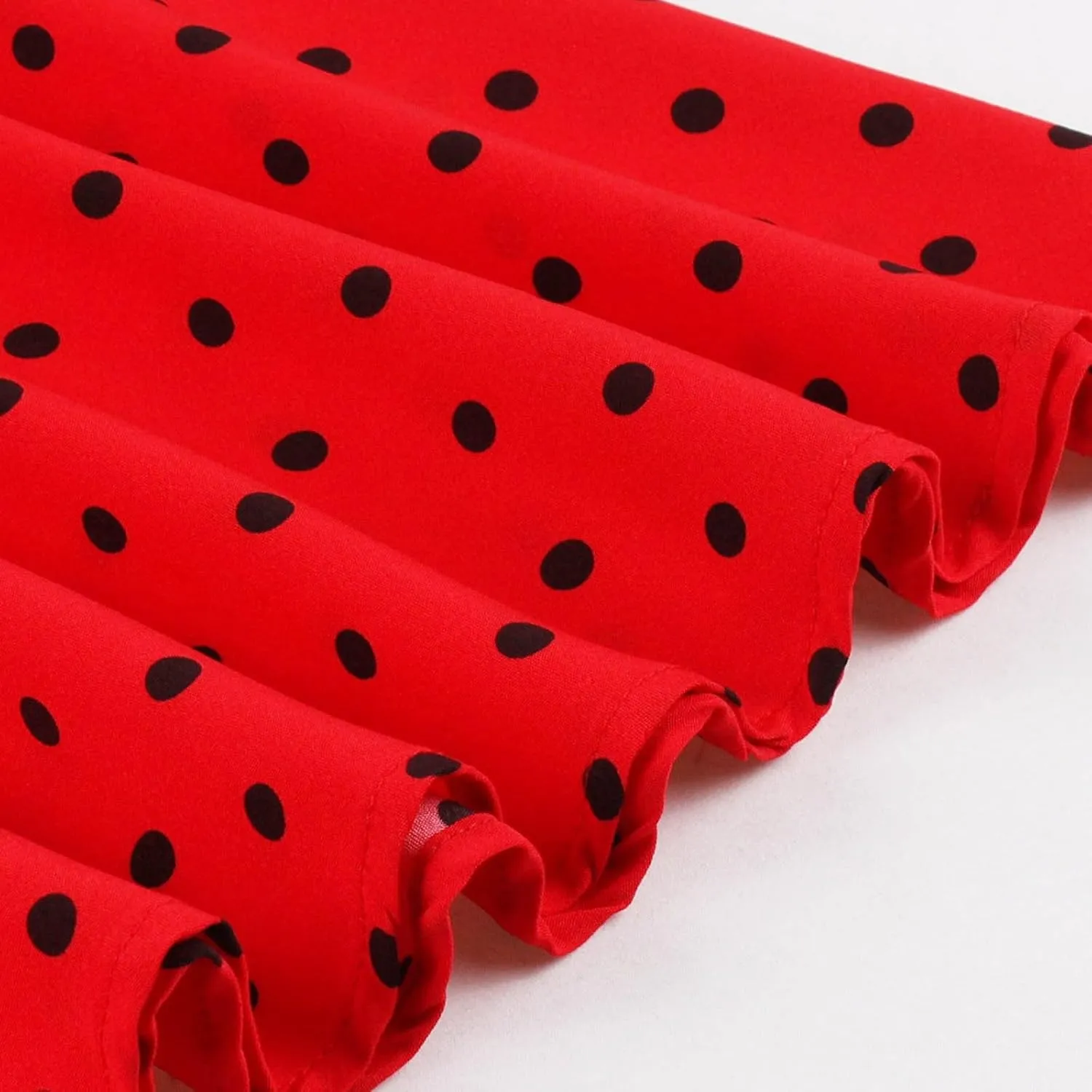 Women Vintage Polka Dot 1950s Audrey Retro Rockabilly Prom Dress Causal Long Sleeve Ruffle Club Party Cocktail Dress