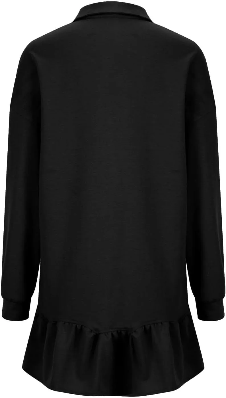 Women's Casual Dresses Plus Size Long Sleeve V Neck Solid Fashion Dress Loose Fit Patchwork Buttons Sweatshirt Dress
