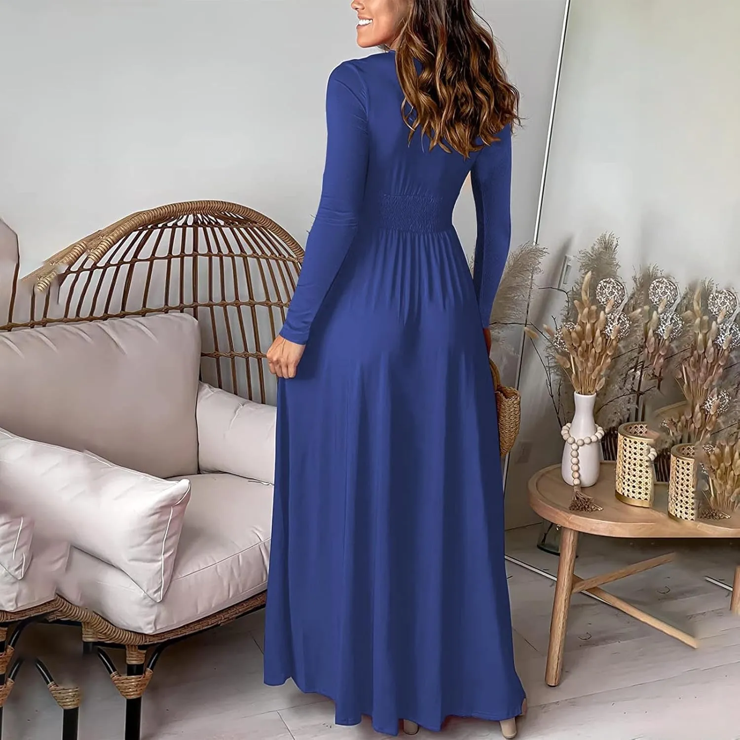 Women's Cocktail Gowns Dresses Fall V-Neck Pleated Elegant Casual Dress Sexy Side Split Club Night Prom Party Dresses