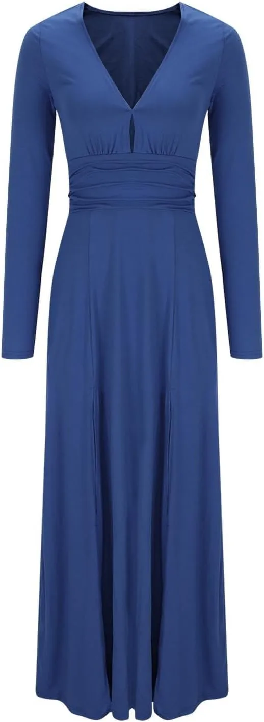 Women's Cocktail Gowns Dresses Fall V-Neck Pleated Elegant Casual Dress Sexy Side Split Club Night Prom Party Dresses