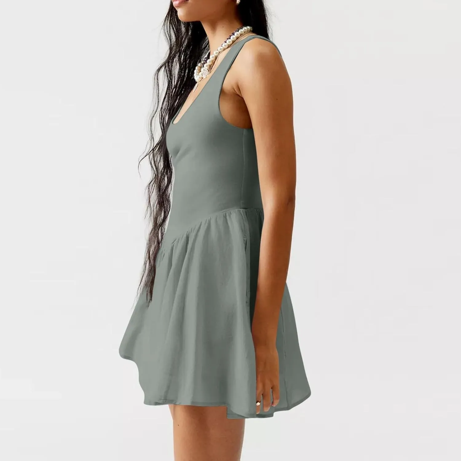 Womens Drop Waist Dress Casual Scoop Neck Backless Mini Tank Dress Summer Vacation Beach Dress Athletic Tennis Dress