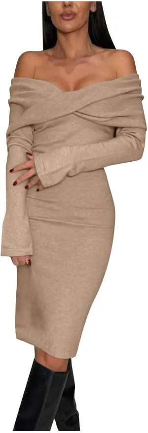 Women's Elegant Bodycon Long Dresses Spring V Neck Long Sleeves Club Night Party Midi Dress 2025 Fashion Clothes