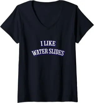 Womens Funny "I Like Water Slides" Vintage Logo by Turbo Volcano V-Neck T-Shirt
