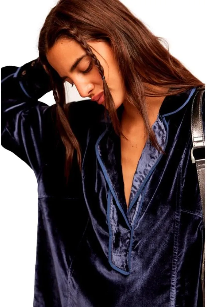 Women's Luxy Solid Velvet Shirt, Night Sky