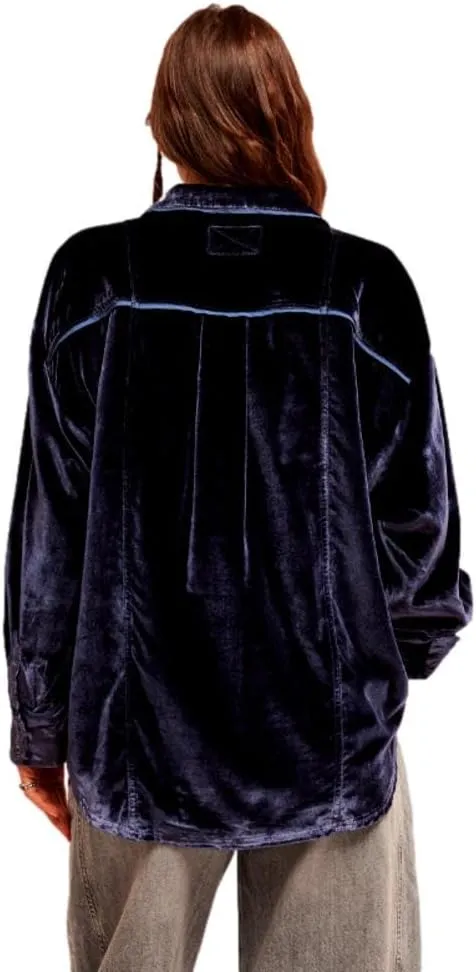 Women's Luxy Solid Velvet Shirt, Night Sky