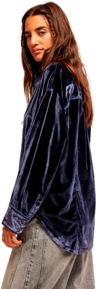 Women's Luxy Solid Velvet Shirt, Night Sky