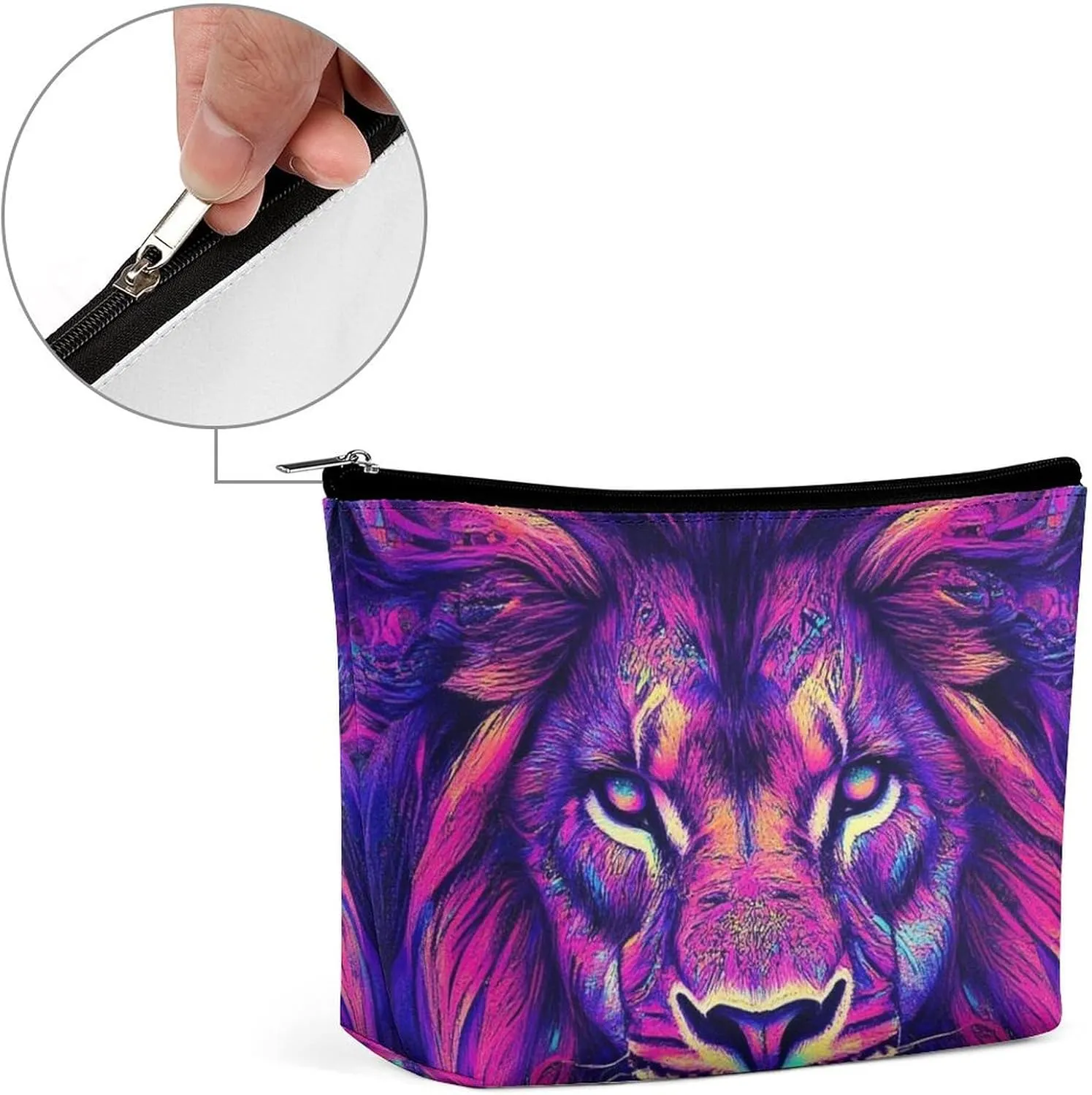 Womens Makeup Organizer Pouch, Aesthetic Cosmetic Bag Portable Zipper Toiletry Purse Colorful Lion Galaxy Art Makeup Bag Travel Accessories
