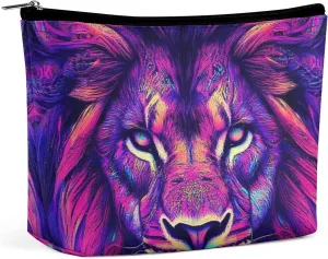 Womens Makeup Organizer Pouch, Aesthetic Cosmetic Bag Portable Zipper Toiletry Purse Colorful Lion Galaxy Art Makeup Bag Travel Accessories