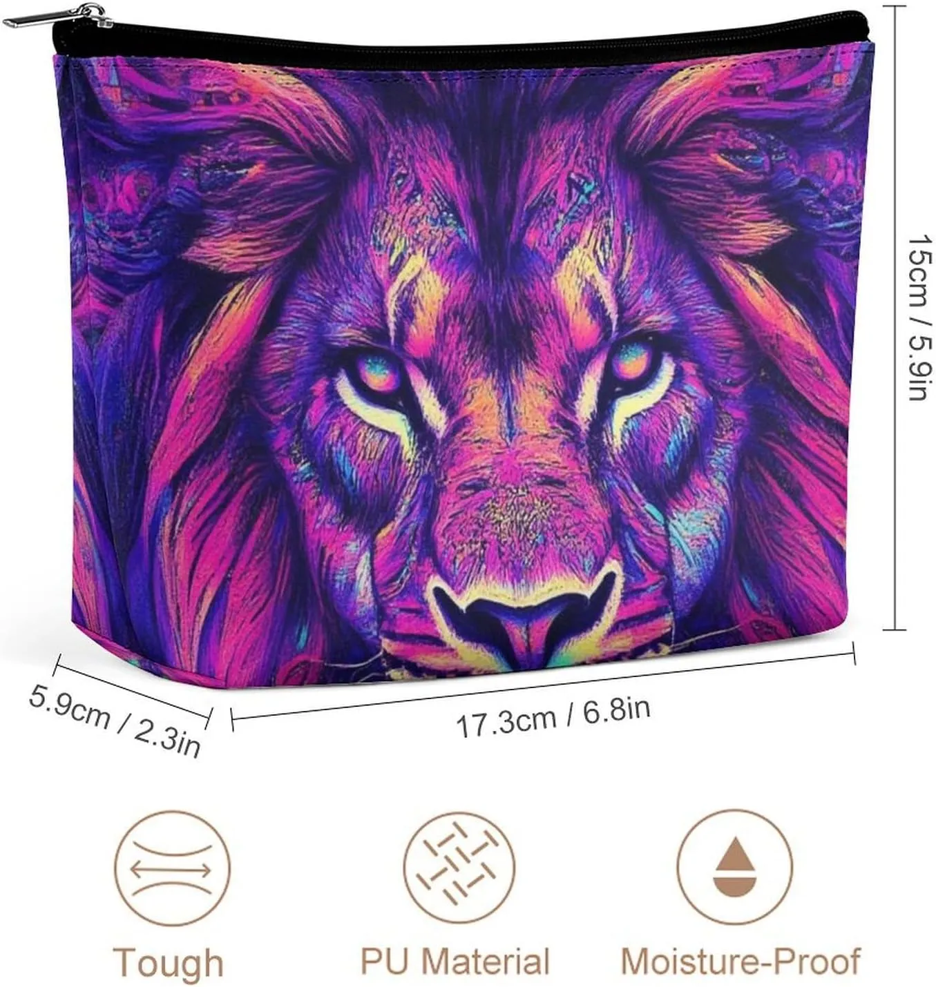 Womens Makeup Organizer Pouch, Aesthetic Cosmetic Bag Portable Zipper Toiletry Purse Colorful Lion Galaxy Art Makeup Bag Travel Accessories