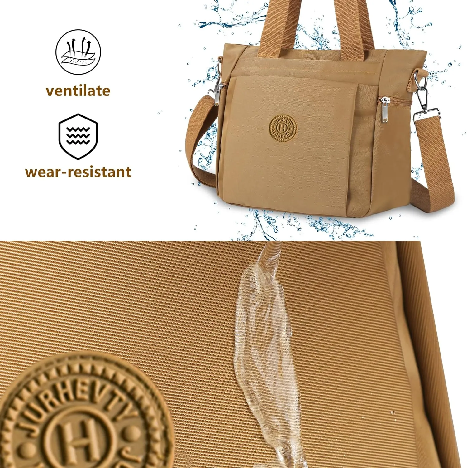 Women's Nylon Tote Bag with Zipper for Work or Travel