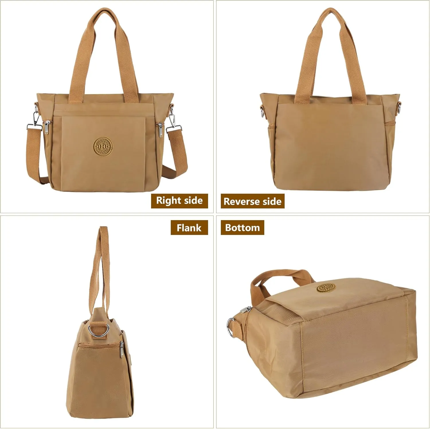 Women's Nylon Tote Bag with Zipper for Work or Travel