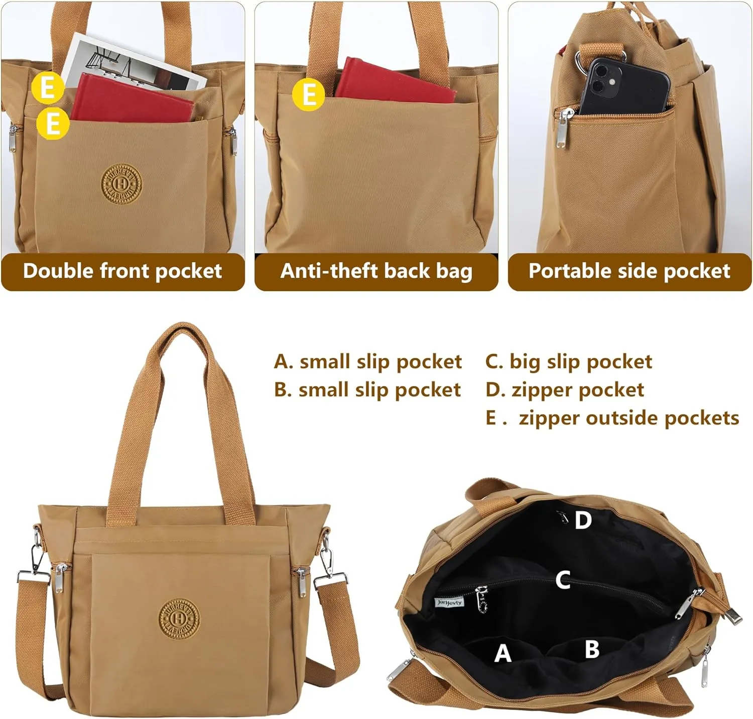Women's Nylon Tote Bag with Zipper for Work or Travel