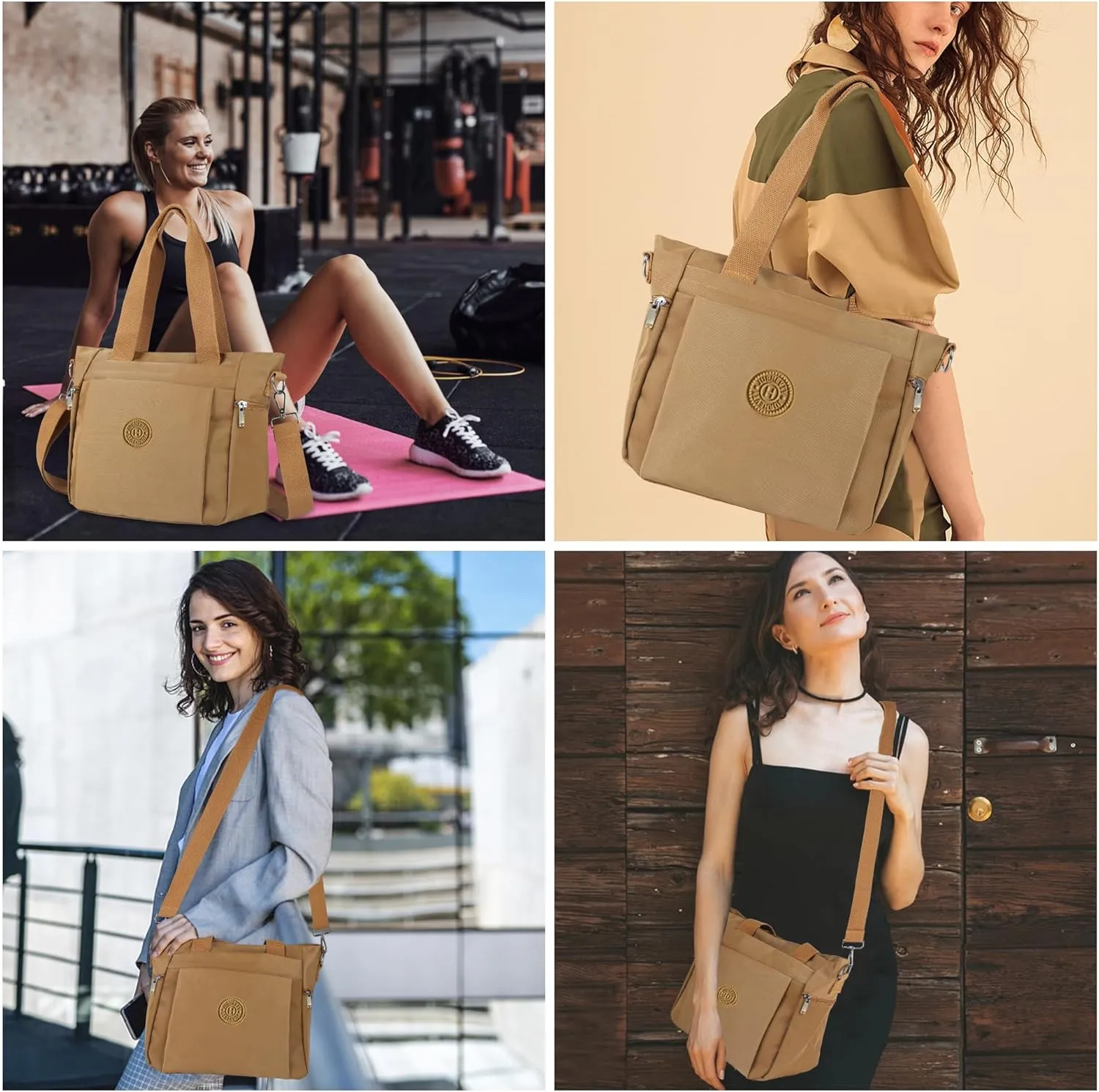 Women's Nylon Tote Bag with Zipper for Work or Travel