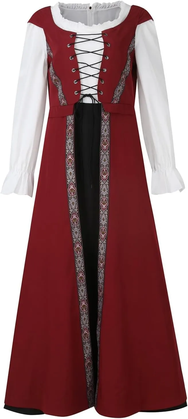 Womens Renaissance Dress 2023 Trendy Ruffle Bell Sleeve Square Neck Tie Up Dress Classic Vintage Victorian Dress