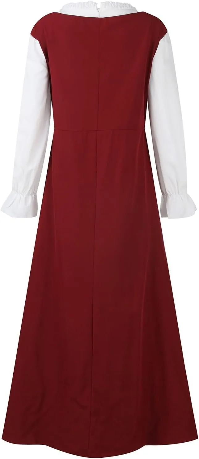 Womens Renaissance Dress 2023 Trendy Ruffle Bell Sleeve Square Neck Tie Up Dress Classic Vintage Victorian Dress