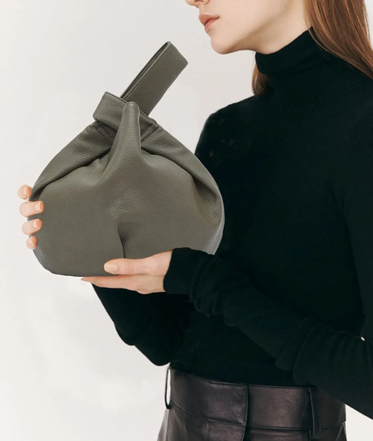 Women's Small Tote Bag for Women Soft Leather Top Handle Bag Wristlet Knot Pouch Purses and Handbags