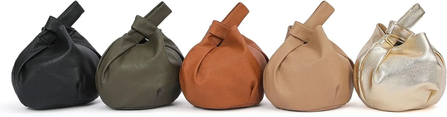 Women's Small Tote Bag for Women Soft Leather Top Handle Bag Wristlet Knot Pouch Purses and Handbags