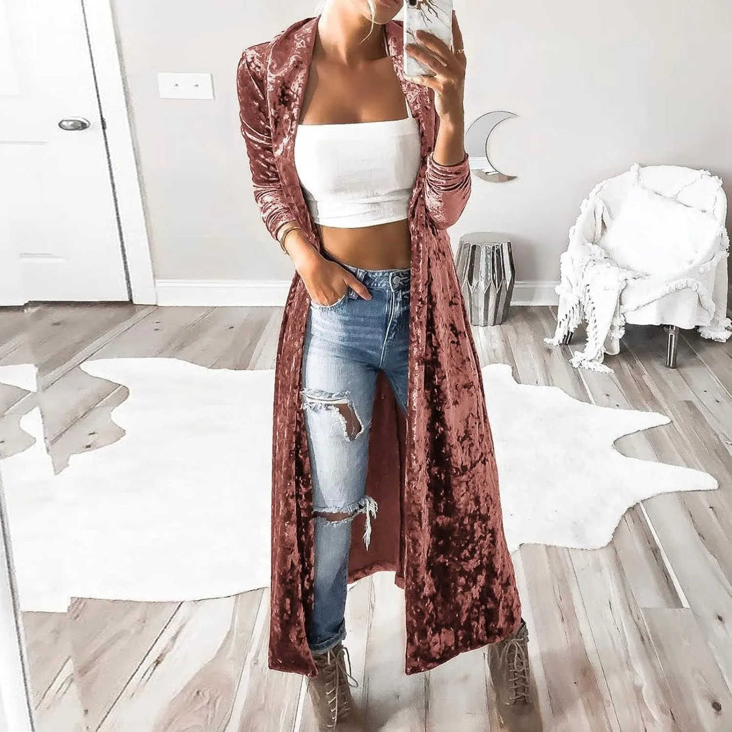 Women's Spring Coat Velvet Loose Elastic Coat Long Outwear Coats Long Casual Coat Business Work Cardigan for Women