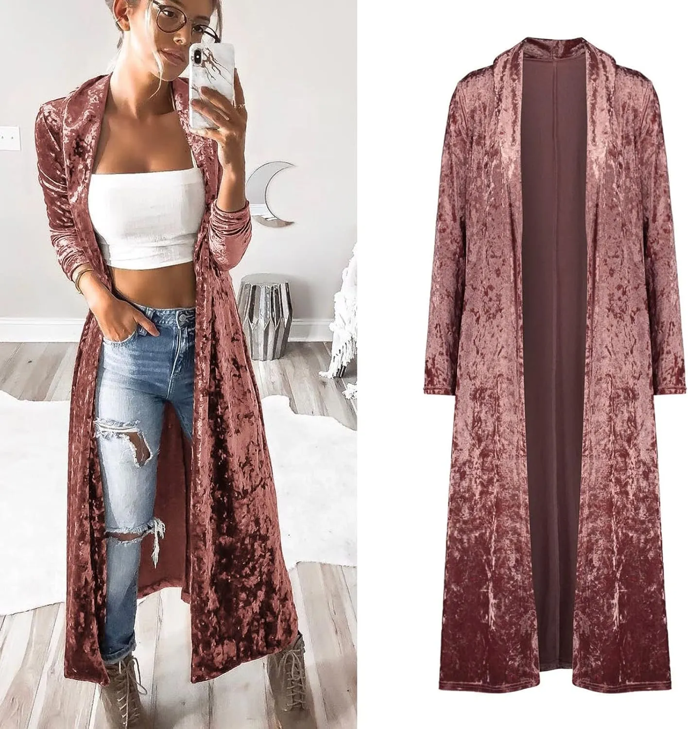 Women's Spring Coat Velvet Loose Elastic Coat Long Outwear Coats Long Casual Coat Business Work Cardigan for Women