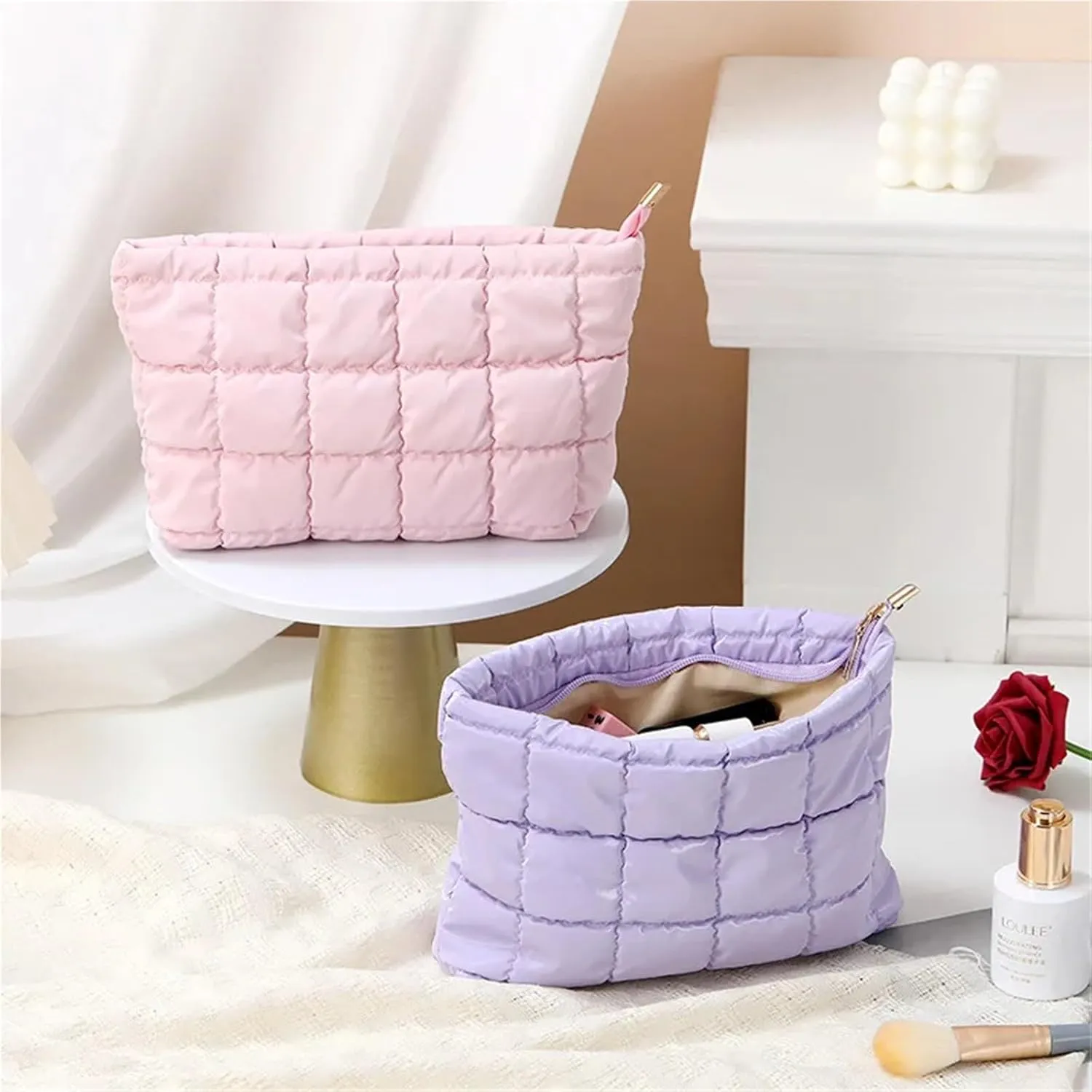 Women’s Stylish Cosmetic Handbag - Large Capacity Travel Makeup Organizer for Lipsticks and Essentials(PURPLE)