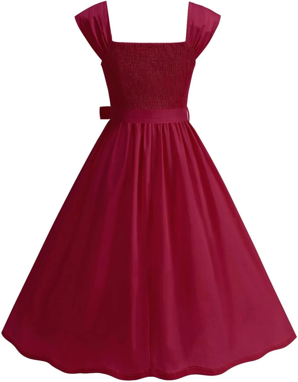 Womens Summer Dress Casual Cap Sleeve Square Neck A-Line Knee Length Pleated Flowy Fashion Cocktail Party Midi Dress