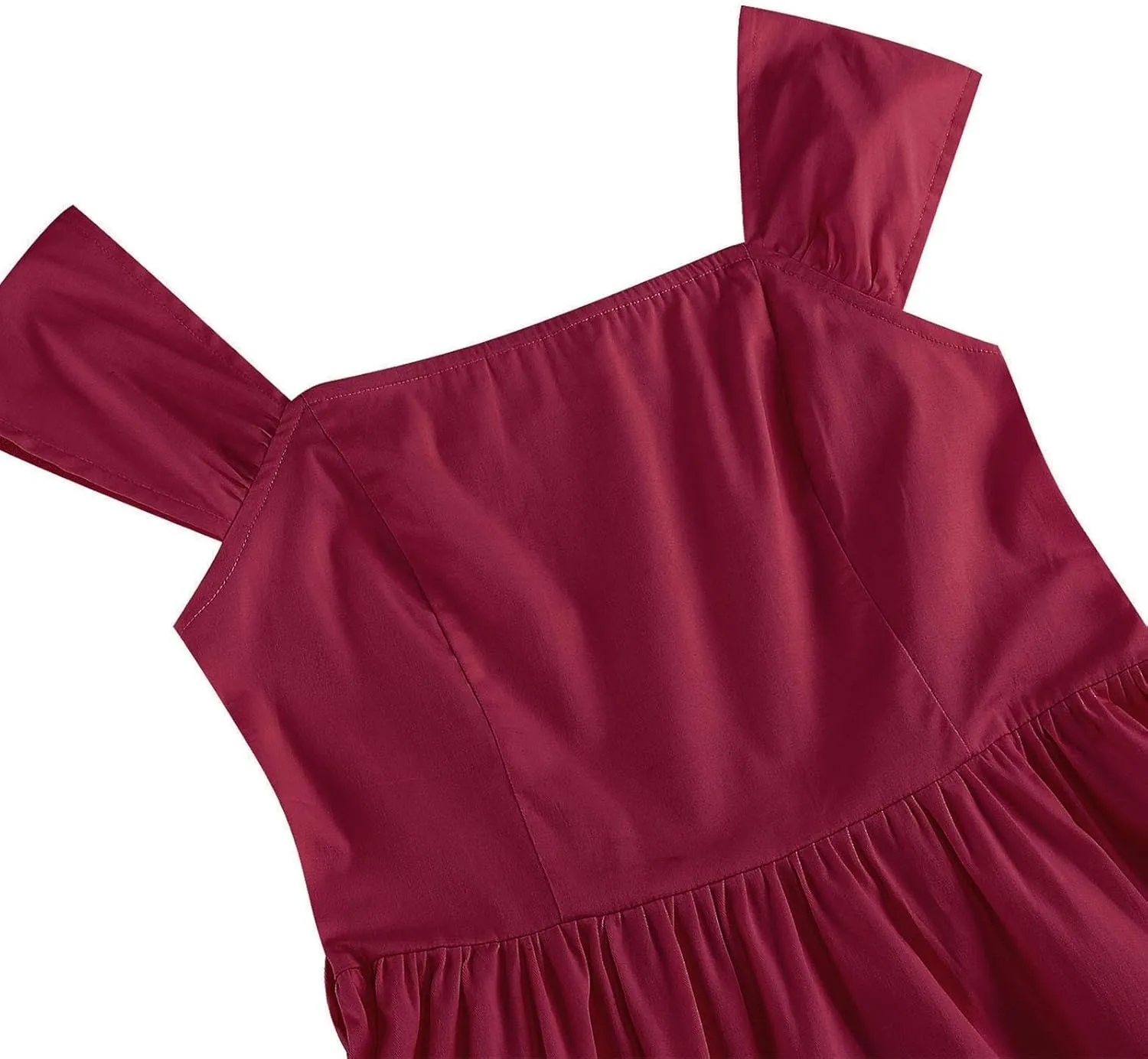 Womens Summer Dress Casual Cap Sleeve Square Neck A-Line Knee Length Pleated Flowy Fashion Cocktail Party Midi Dress