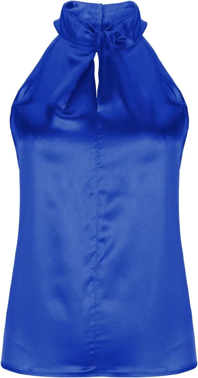 Women's Summer Halter Tops Casual Sleeveless Shirts Keyhole Neck Satin T-Shirts Off Shoulder Tank Tops Camis 2024