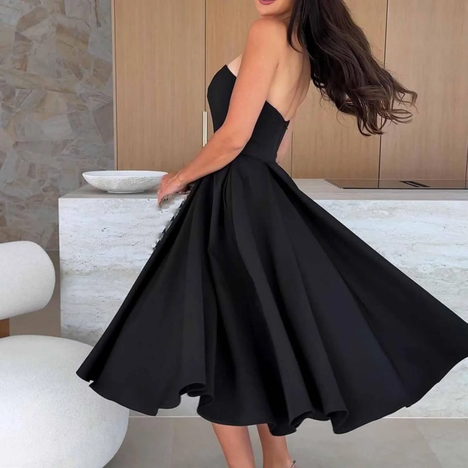 Womens Summer Strapless Maxi Dress Casual Sleeveless Off Shoulder Smocked Tiered Pleated Flowy Beach Long Sundress
