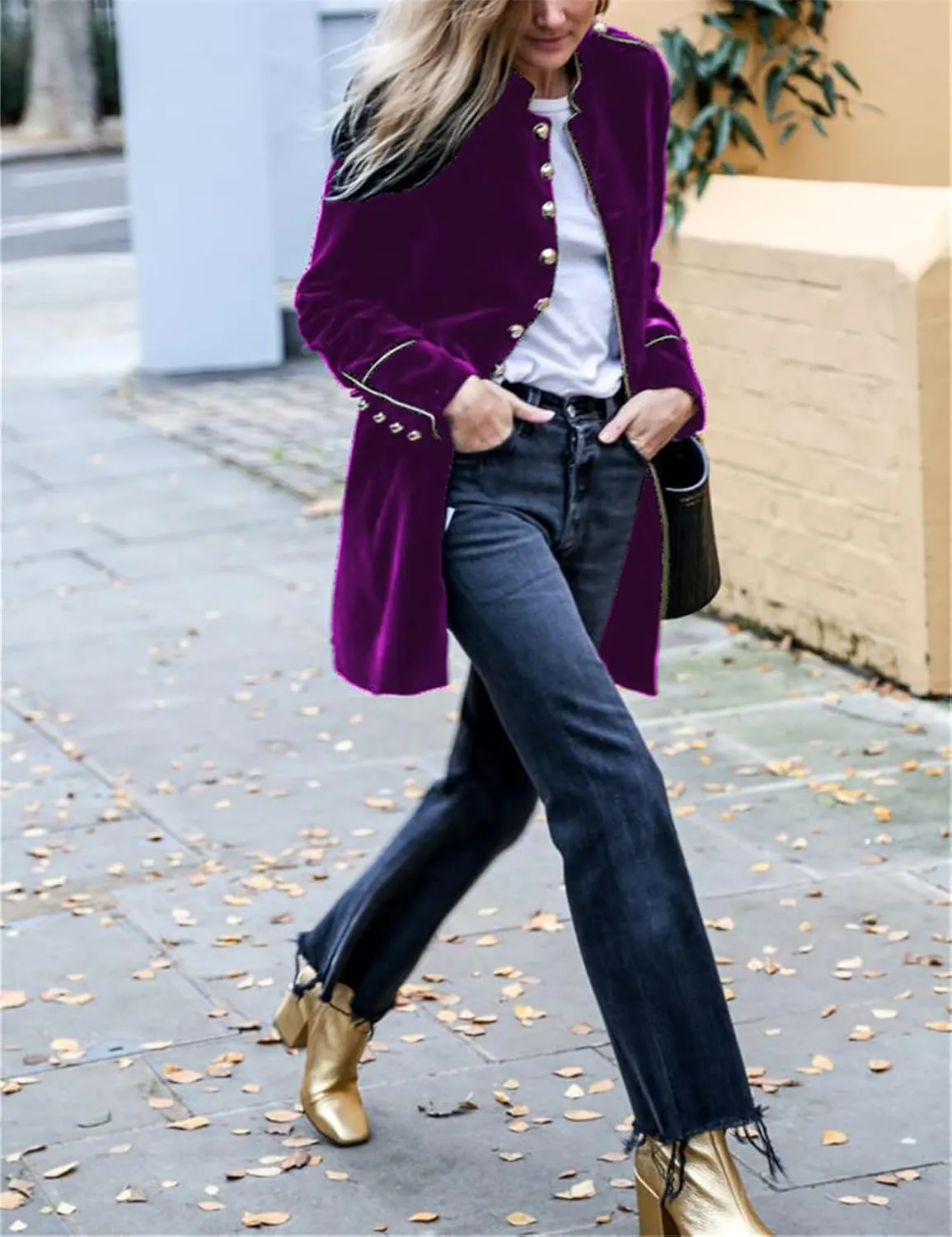 Women's Velvet Button Down Blazer Jackets Dressy Casual Notched Pea Coats Fall Office Wear Business Outfits Outwear for Women