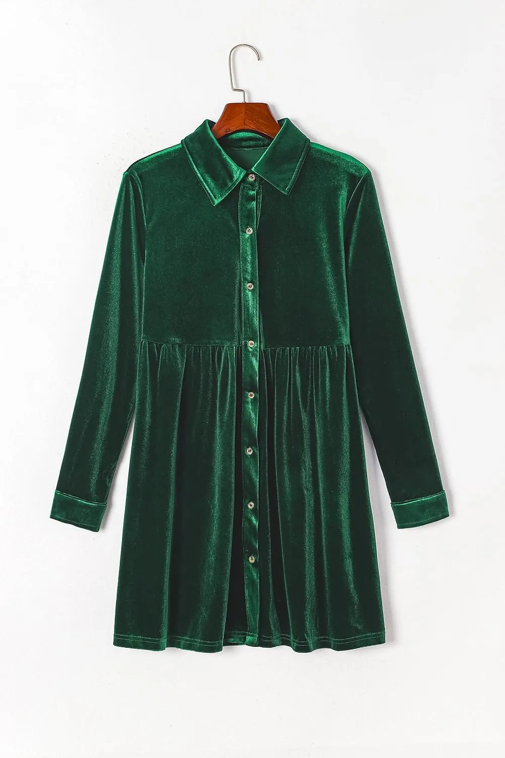 Women's Velvet Mini Dress Long Sleeve Button Down Shirt Short Dress Ruffle Fall Lapel Babydoll Dresses
