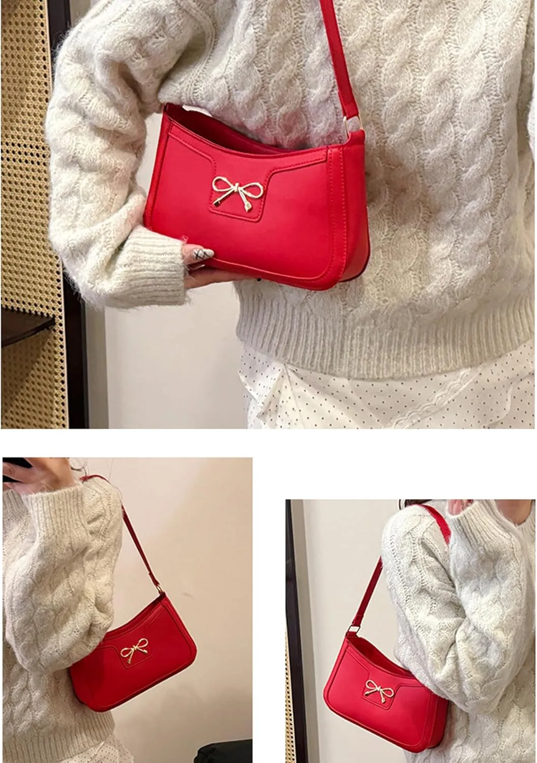 Women's Vintage Bow Accent Clutch Underarm Purses Bags PU Leather Shoulder Handbags Bags