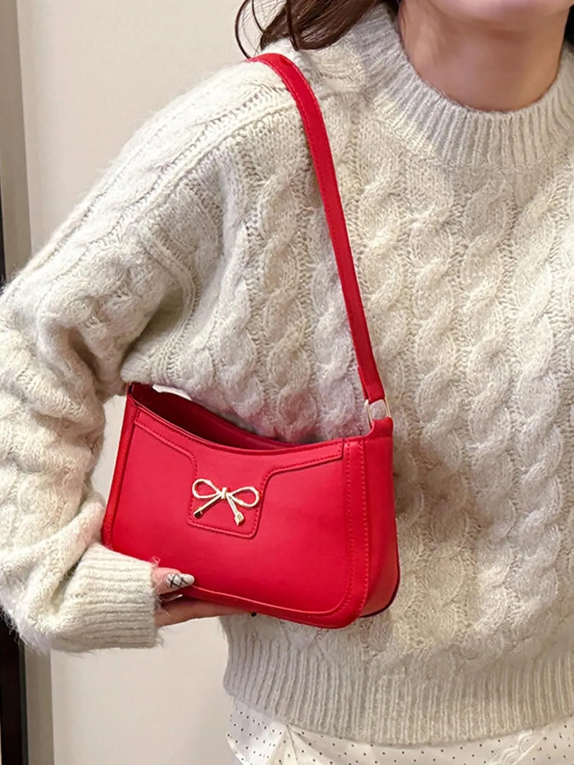 Women's Vintage Bow Accent Clutch Underarm Purses Bags PU Leather Shoulder Handbags Bags
