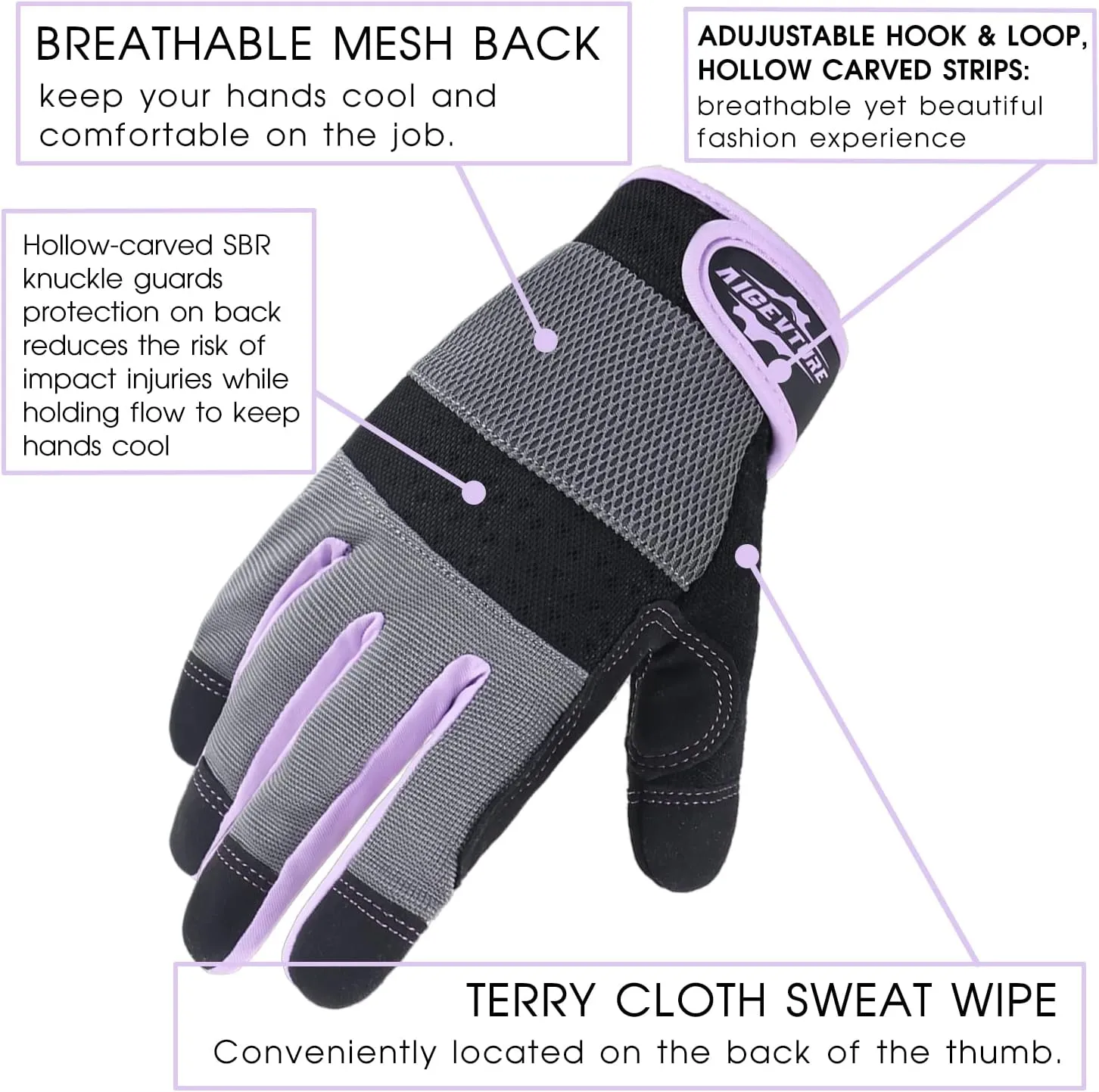 Womens Work Gloves Small Working Gloves for Women Work Gloves Touch Screen,Breathable Mechanic Working Gloves Lightweight Purple S