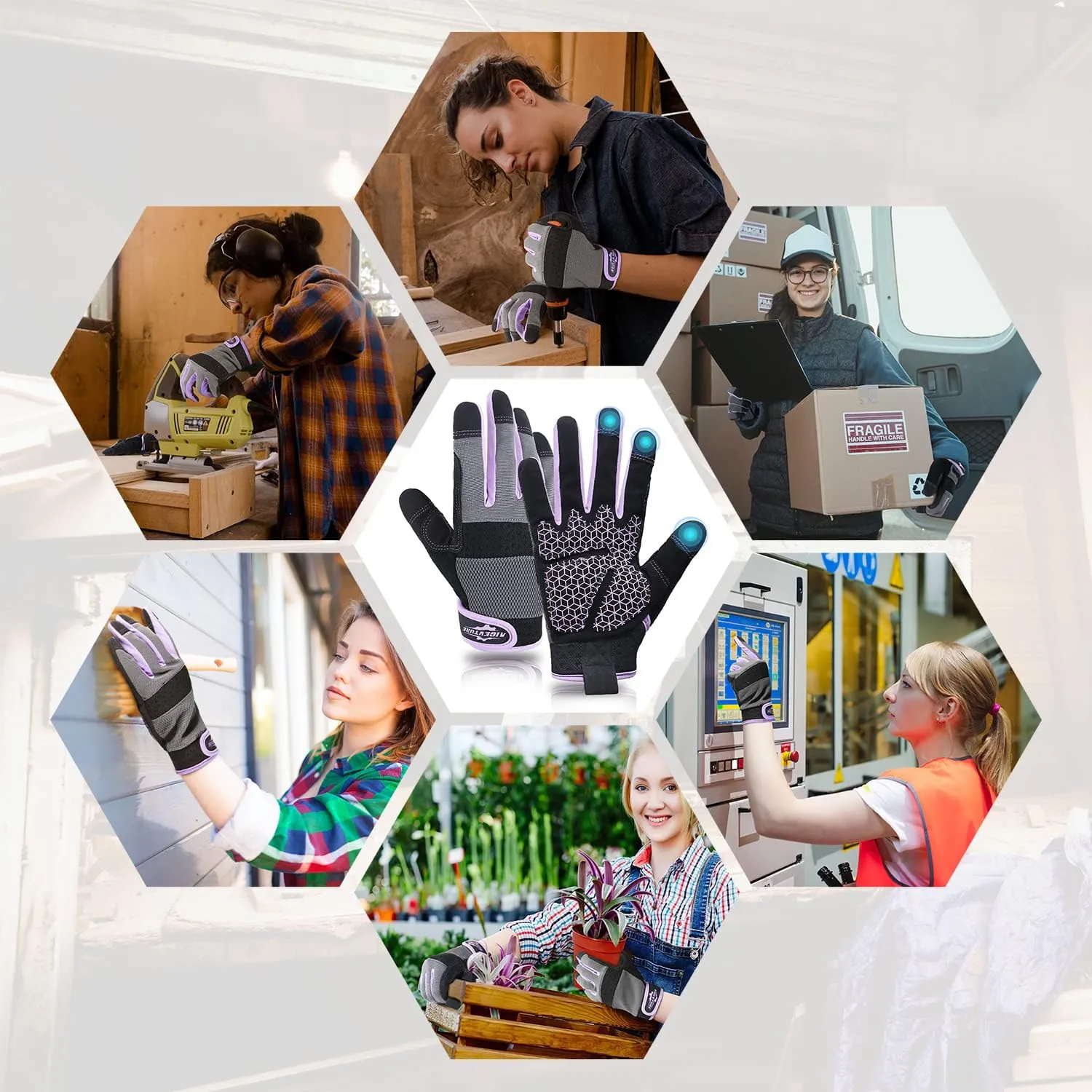 Womens Work Gloves Small Working Gloves for Women Work Gloves Touch Screen,Breathable Mechanic Working Gloves Lightweight Purple S