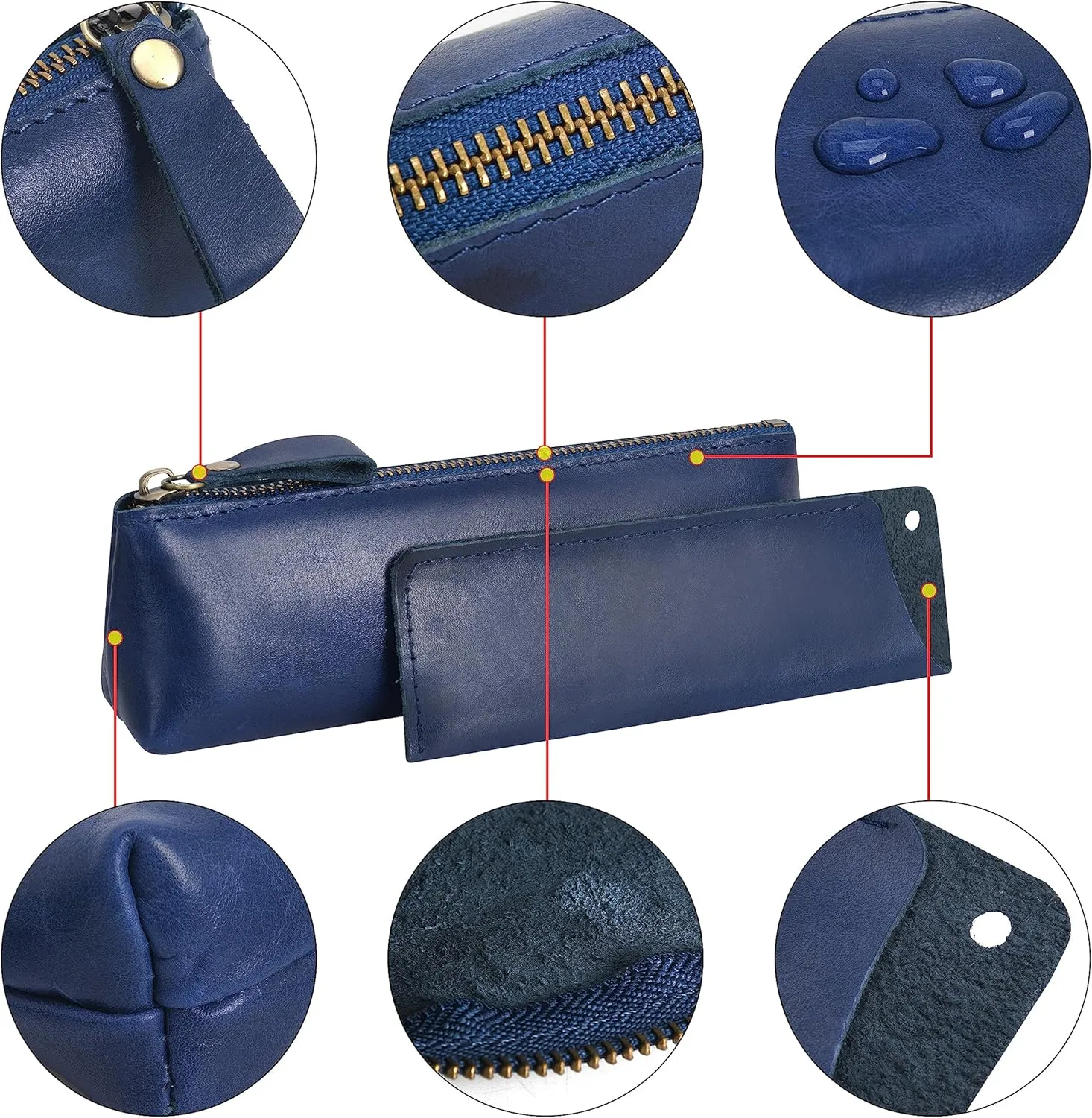 WONDERPOOL Pen Case 2pcs Genuine Leather Pencil Markers Holder Fountain Pen Drawings Pouch Portable Compact Stationery Bag for School Office Travel Organizer