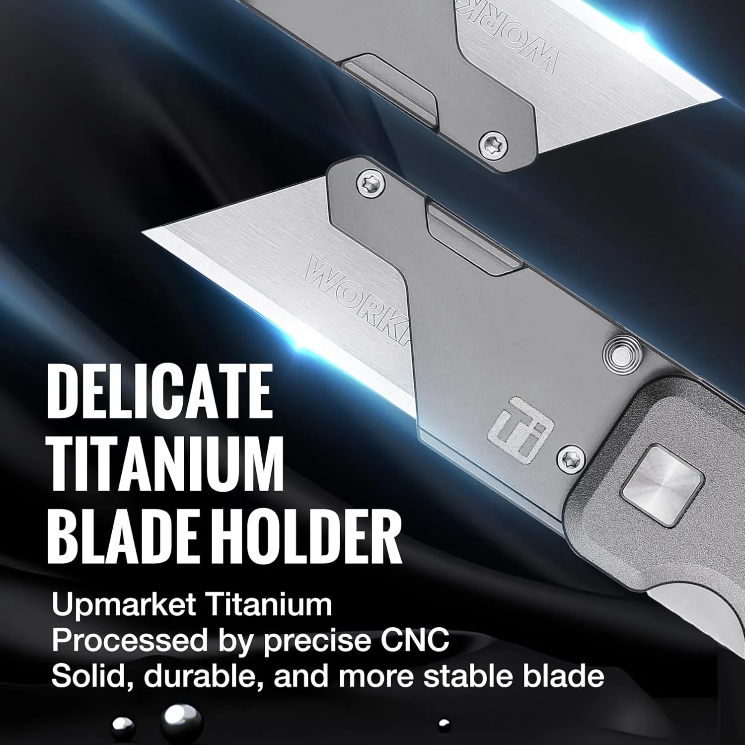 WORKPRO Premium Titanium Utility Knife, CNC Unibody, Lightweight Aluminium Handle Folding Box Cutter, Quick Change Blade Razor Knife,Ideal Gifts for Men Women, with 10 Extra Blades