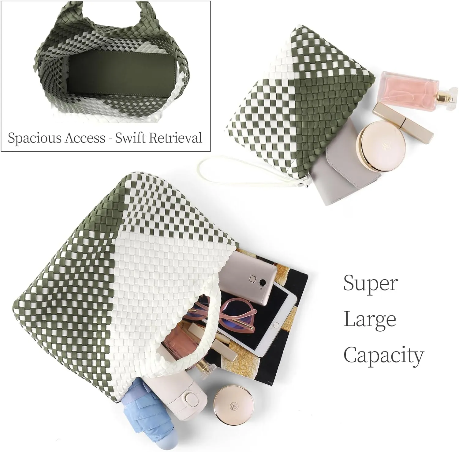 Woven Bag for Women Neoprene Tote Bag Summer Beach Travel Handbag and Purse Lightweight Foldable Retro Handmade Shoulder Bag