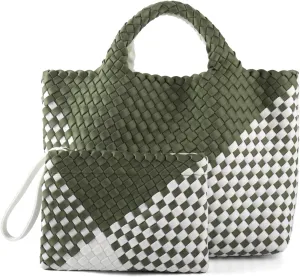 Woven Bag for Women Neoprene Tote Bag Summer Beach Travel Handbag and Purse Lightweight Foldable Retro Handmade Shoulder Bag