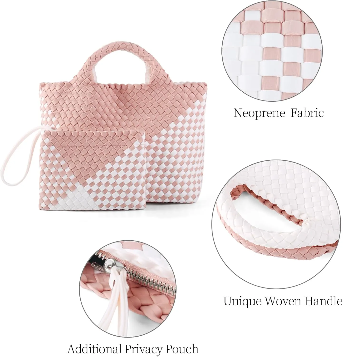 Woven Bag for Women Neoprene Tote Bag Summer Beach Travel Handbag and Purse Lightweight Foldable Retro Handmade Shoulder Bag