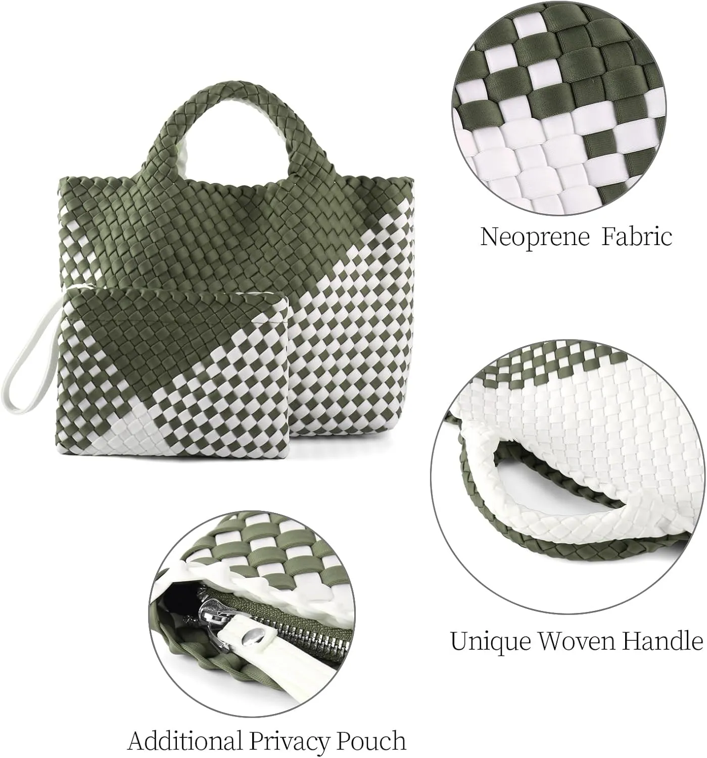 Woven Bag for Women Neoprene Tote Bag Summer Beach Travel Handbag and Purse Lightweight Foldable Retro Handmade Shoulder Bag