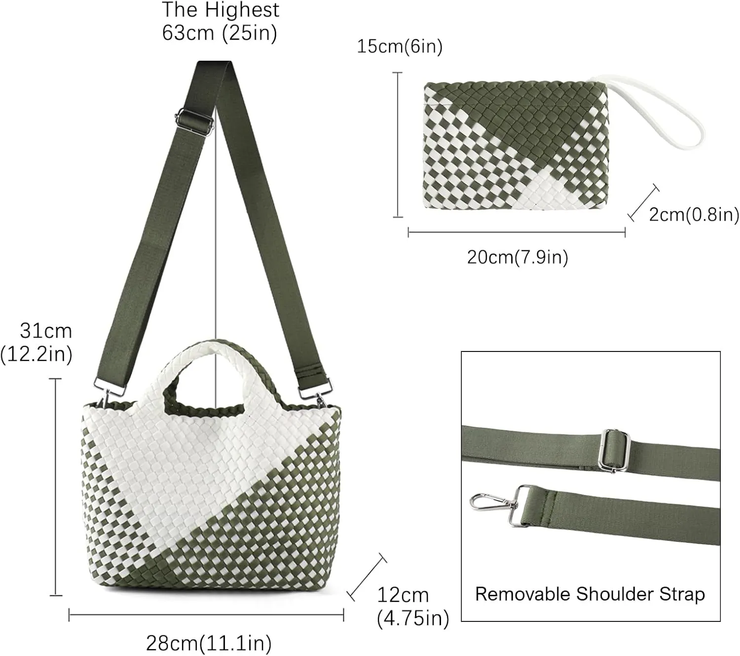 Woven Bag for Women Neoprene Tote Bag Summer Beach Travel Handbag and Purse Lightweight Foldable Retro Handmade Shoulder Bag