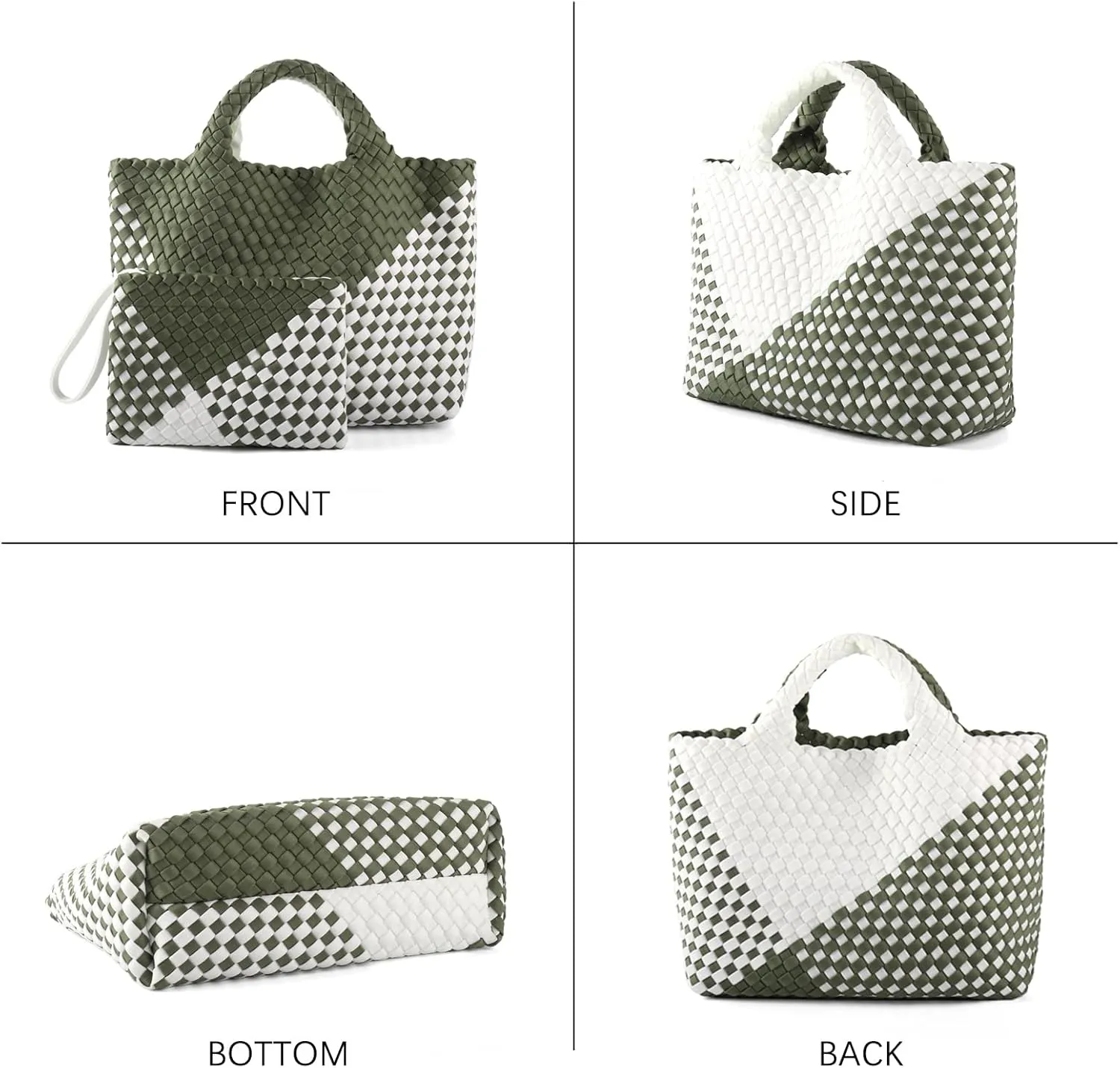 Woven Bag for Women Neoprene Tote Bag Summer Beach Travel Handbag and Purse Lightweight Foldable Retro Handmade Shoulder Bag
