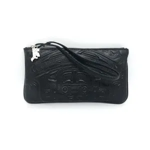 WRISTLET - EMBOSSED BEAR BOX DESIGN - BLACK LEATHER