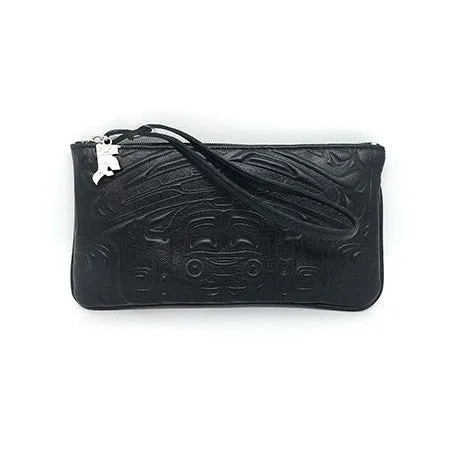 WRISTLET - EMBOSSED BEAR BOX DESIGN - BLACK LEATHER