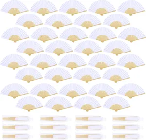 WYTAOHZL 100PCS White Paper Fans Folding Fan with Bags Wooden Fans for Wedding Guests Bridal Party Favor Baby Shower Beach Handheld Wedding Fan Decoration DIY Supplies
